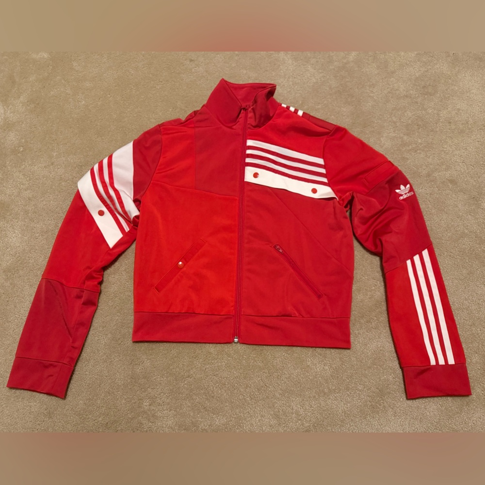 Daniëlle Catharine x Adidas Red Track Jacket with White Stripe Detail